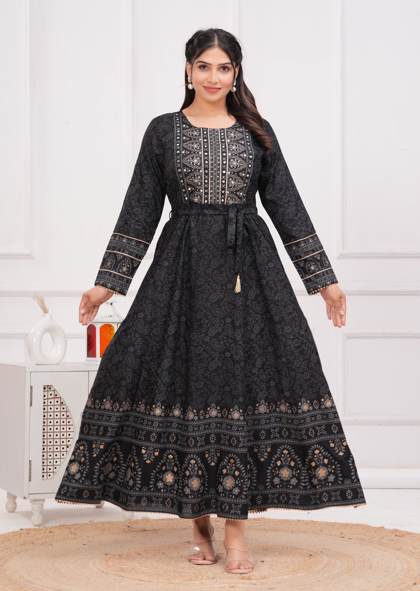 Black Handwork Flair Gown