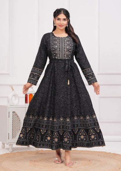 Black Handwork Flair Gown
