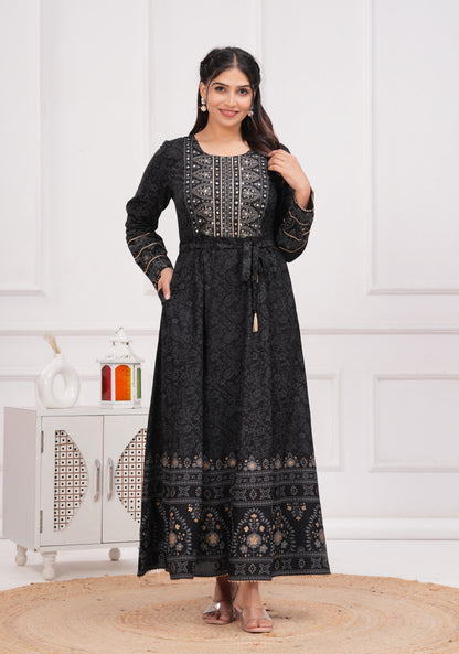 Black Handwork Flair Gown