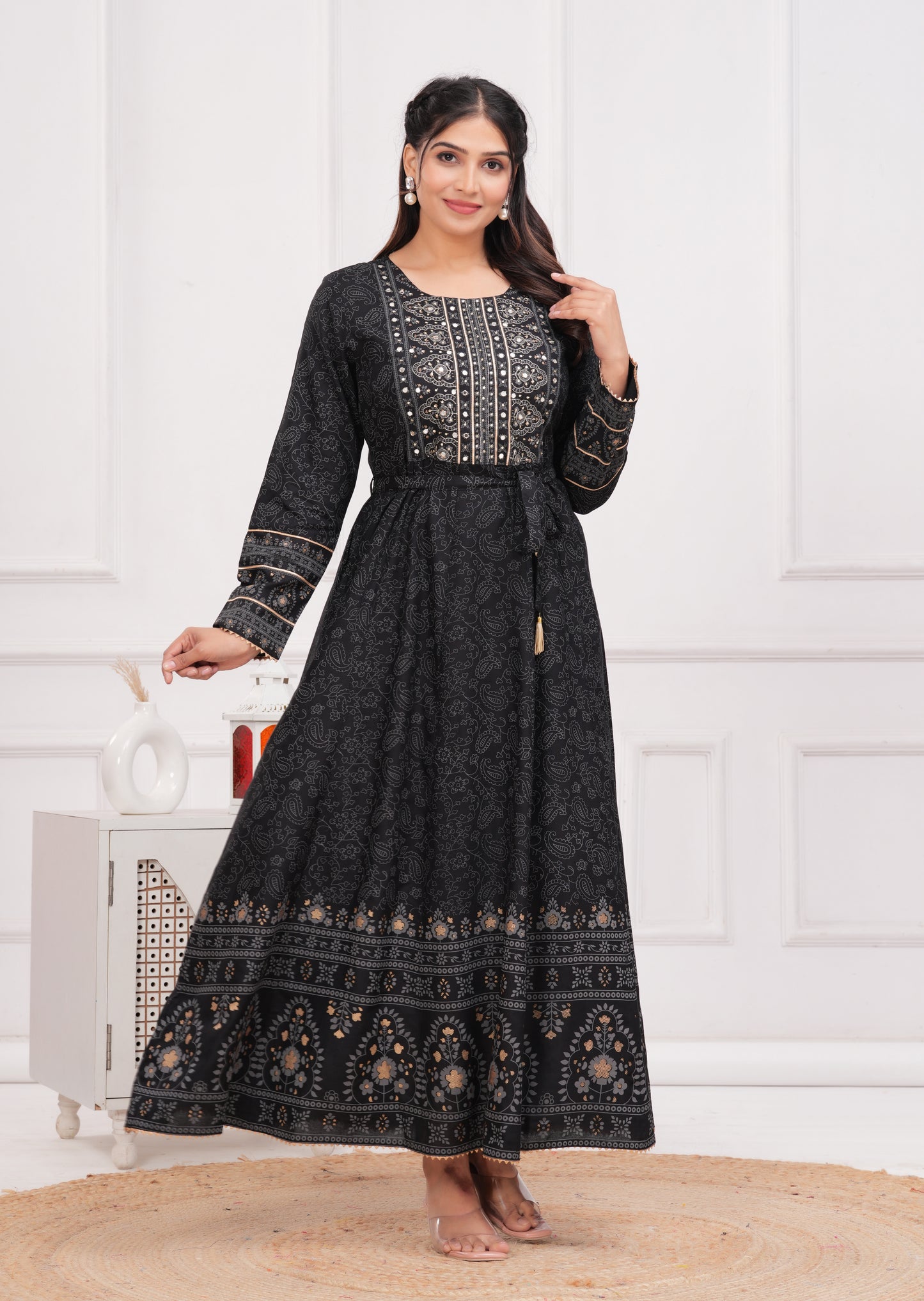 Black Handwork Flair Gown