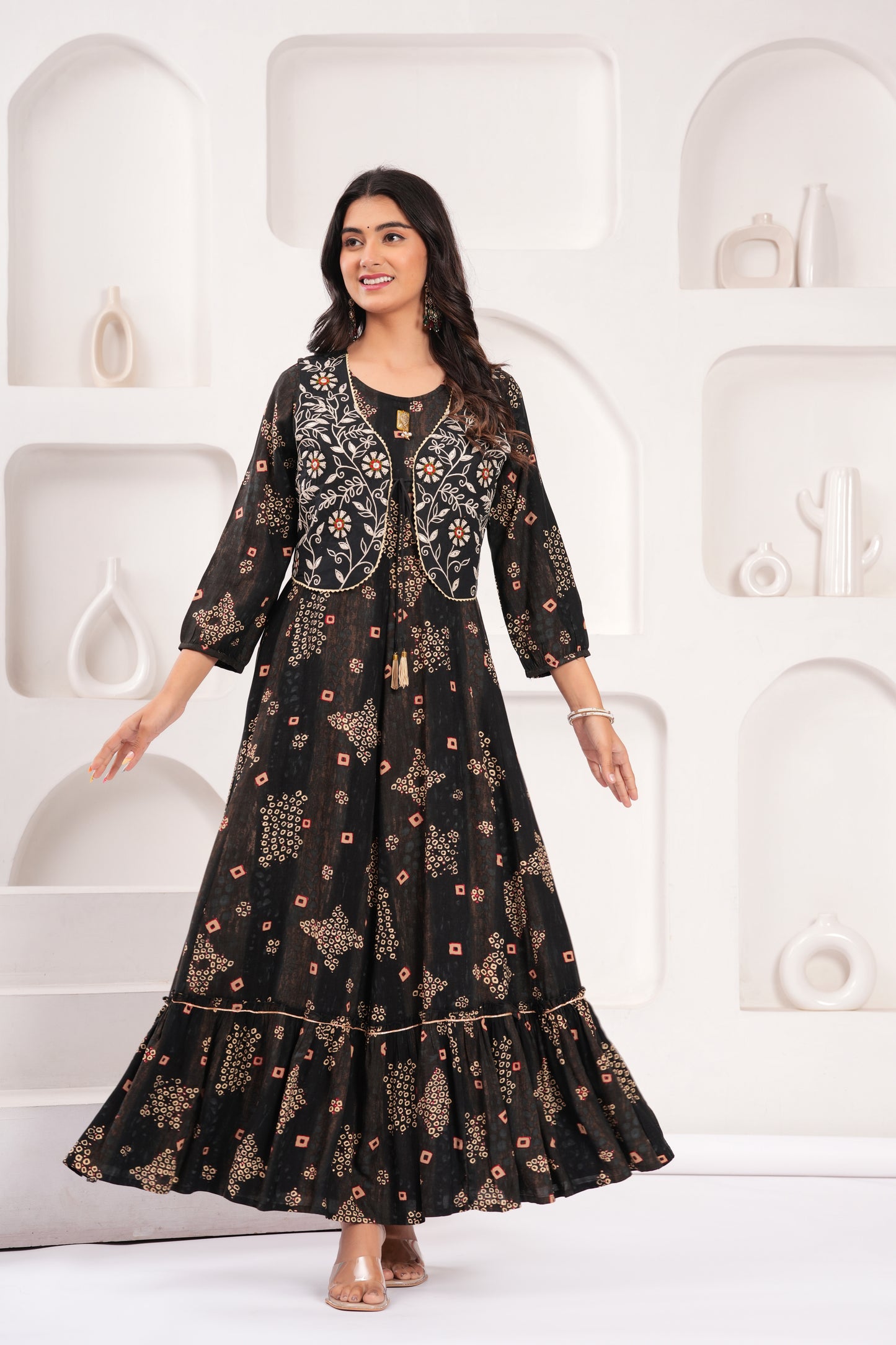 Obsidian Black Embroidered Jacket Gown