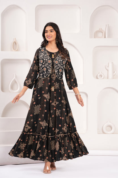 Obsidian Black Embroidered Jacket Gown