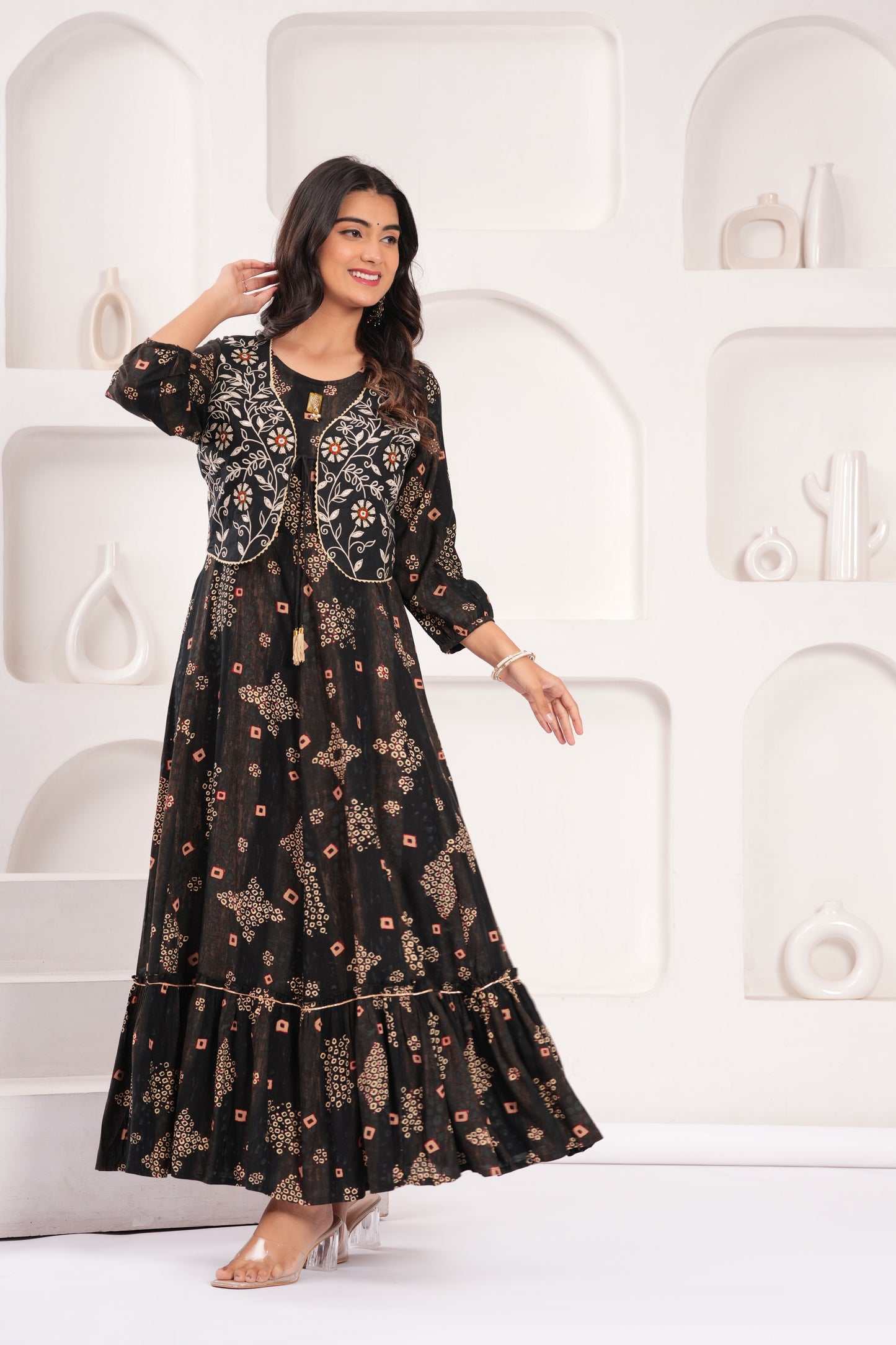 Obsidian Black Embroidered Jacket Gown