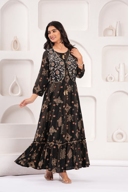 Obsidian Black Embroidered Jacket Gown