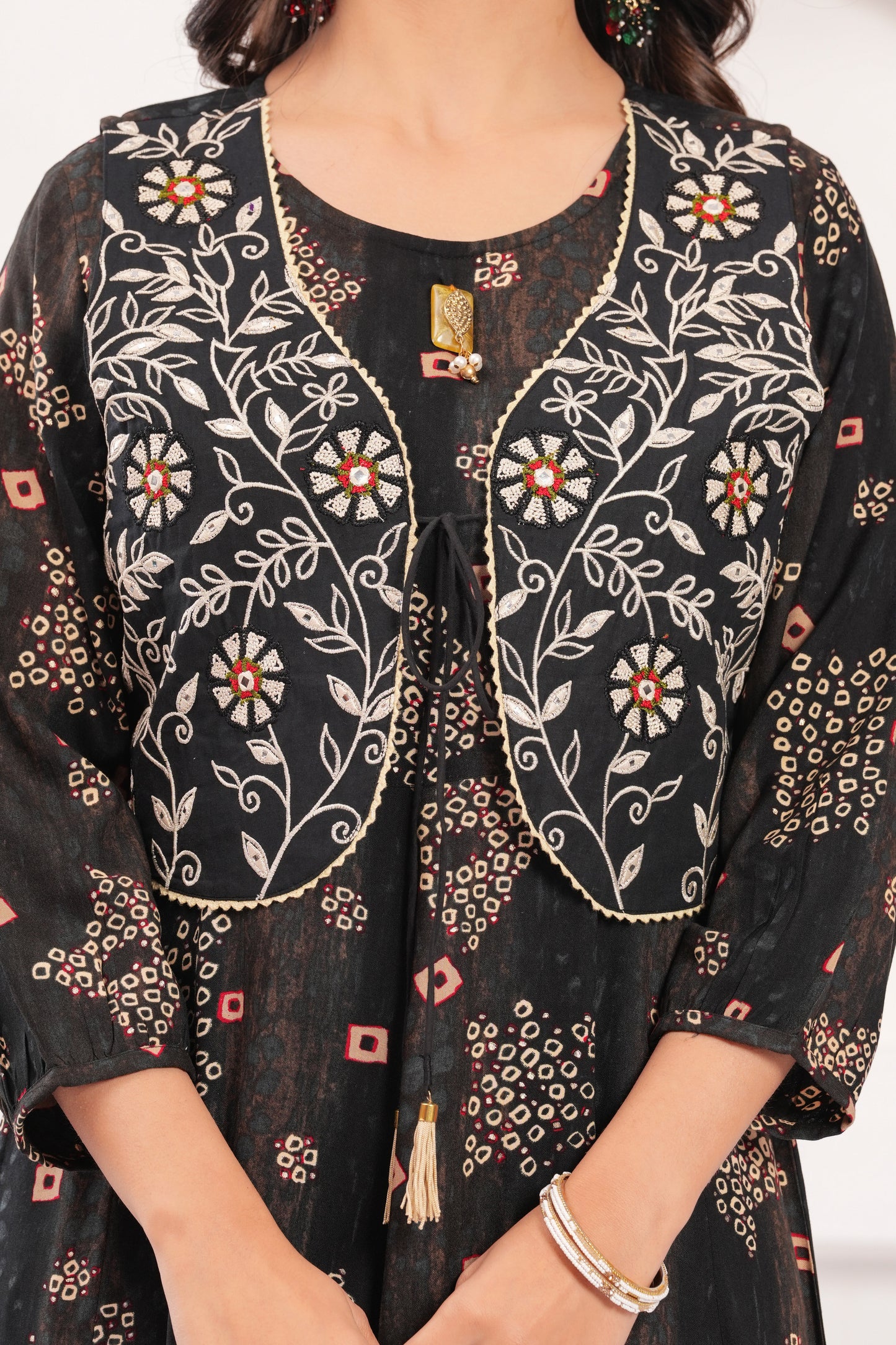 Obsidian Black Embroidered Jacket Gown