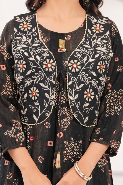 Obsidian Black Embroidered Jacket Gown