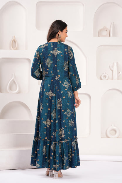 Midnight Blue Embroidered Jacket Gown