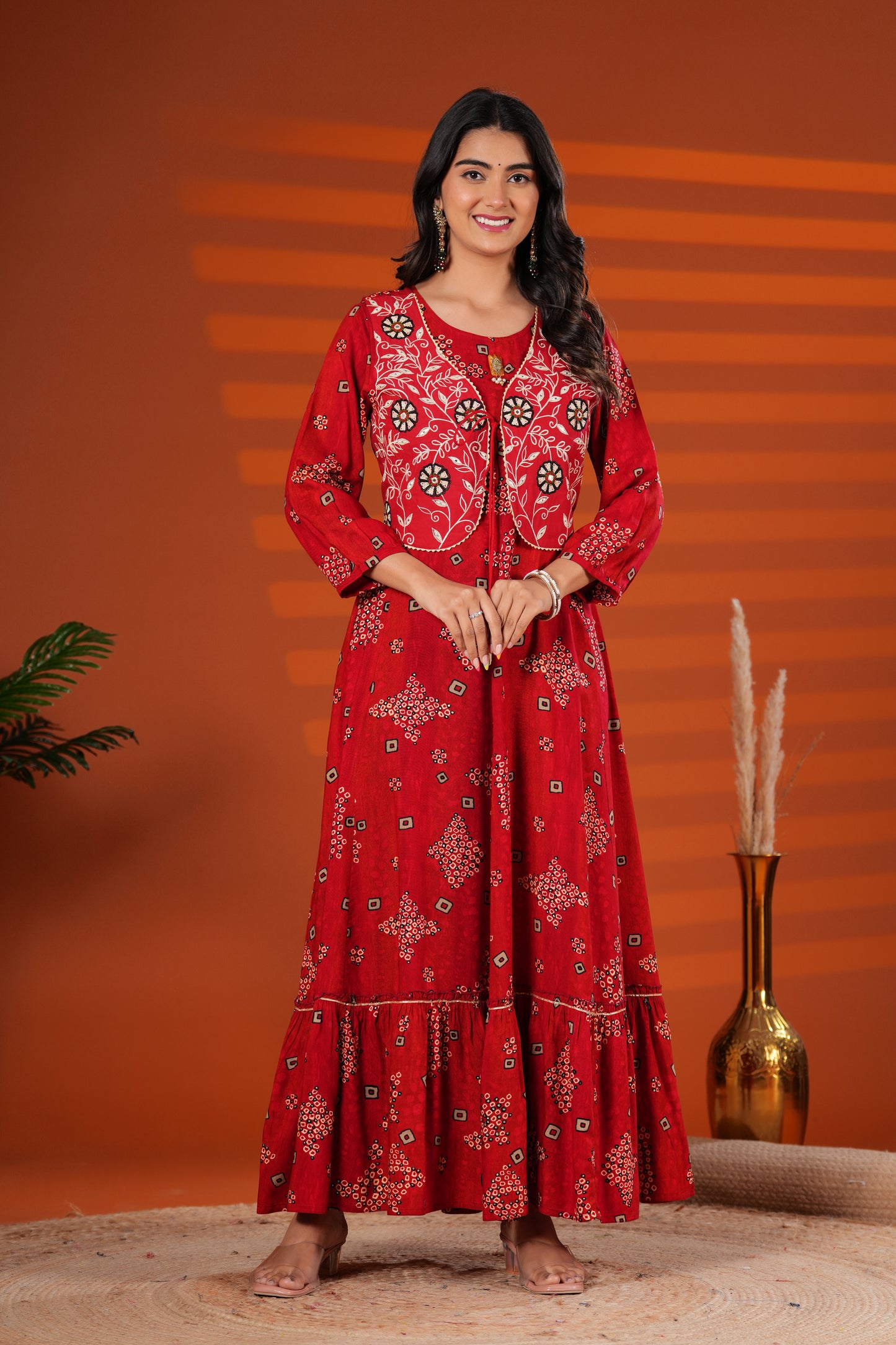 Magenta Embroidered Jacket Gown