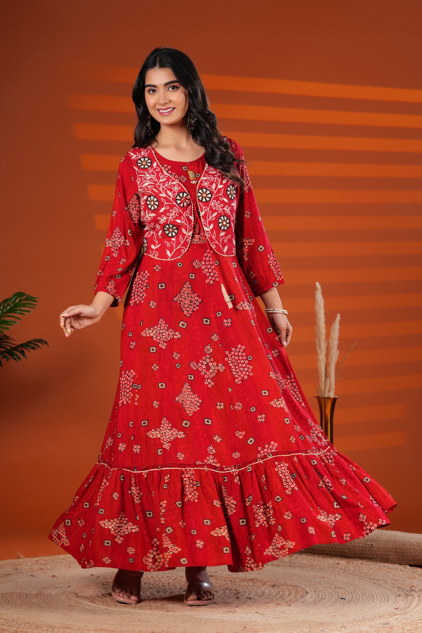 Magenta Embroidered Jacket Gown