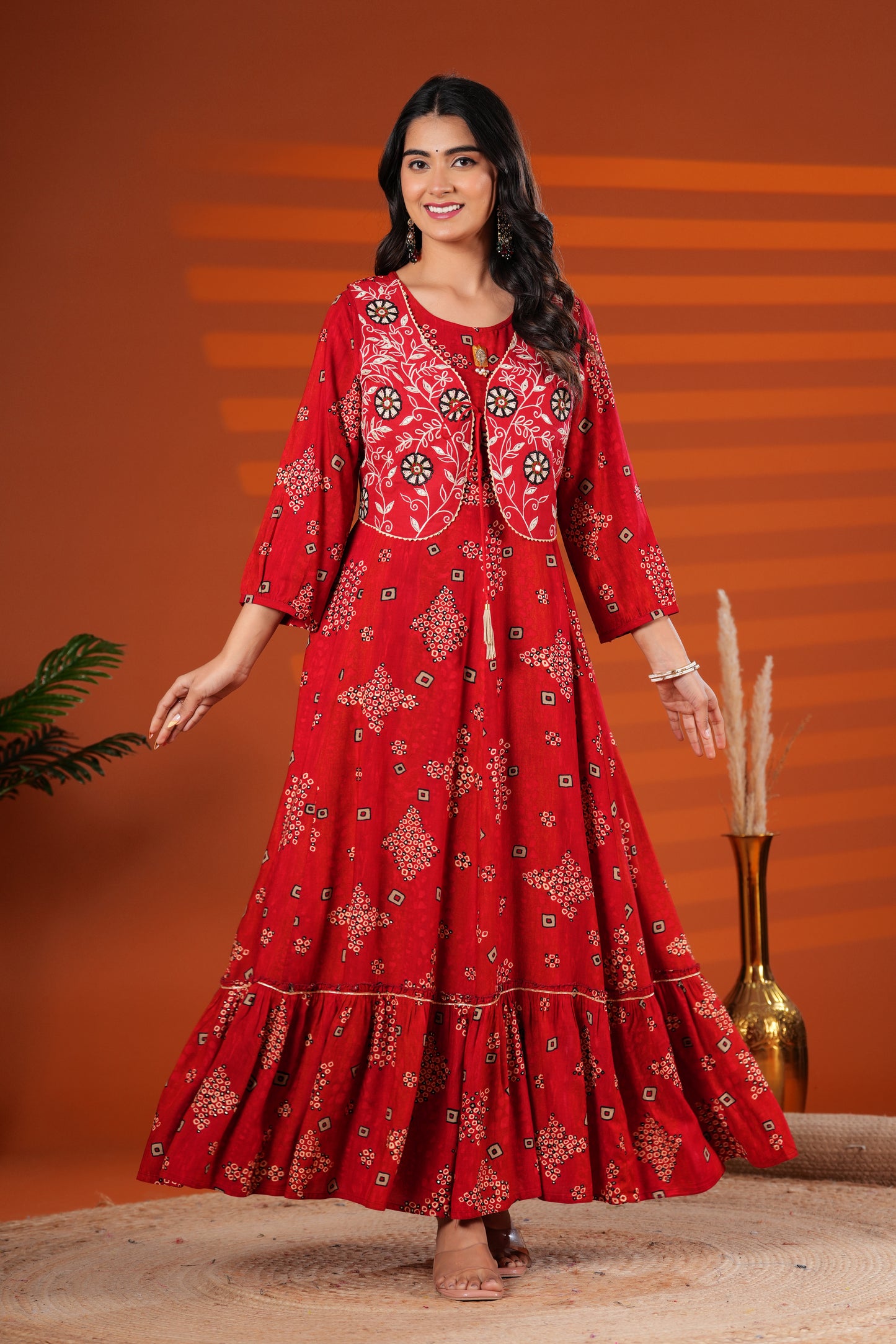 Magenta Embroidered Jacket Gown