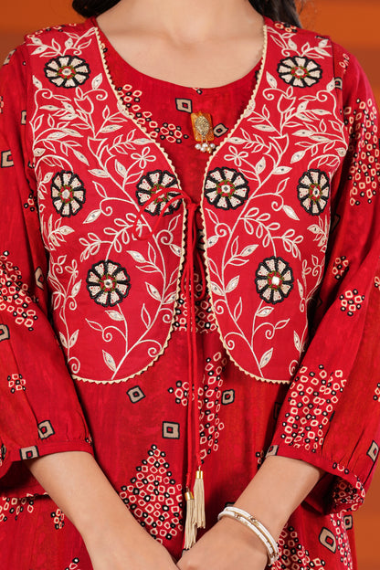 Magenta Embroidered Jacket Gown