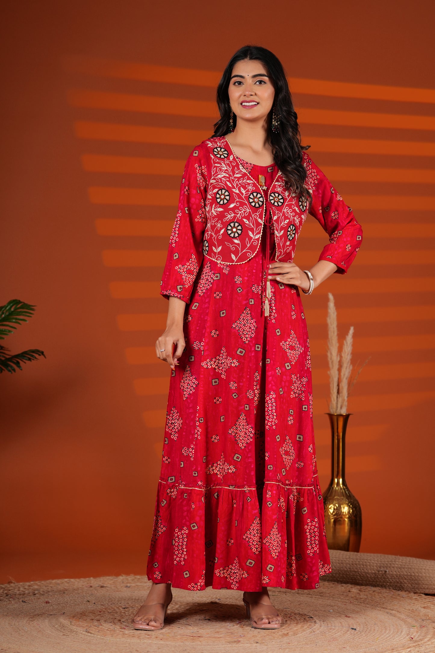 Scarlett Red Embroidered Jacket Gown