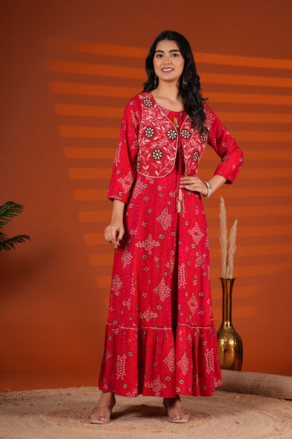 Scarlett Red Embroidered Jacket Gown