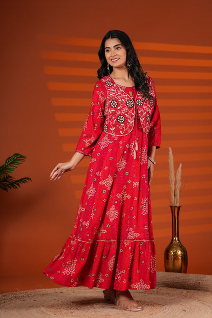 Scarlett Red Embroidered Jacket Gown