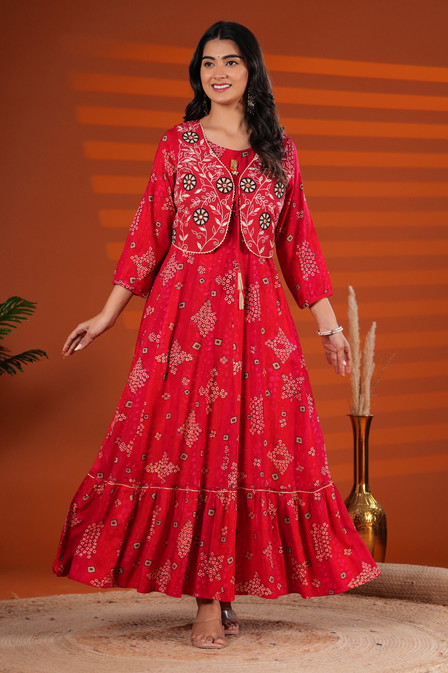 Scarlett Red Embroidered Jacket Gown