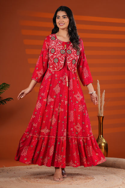 Scarlett Red Embroidered Jacket Gown