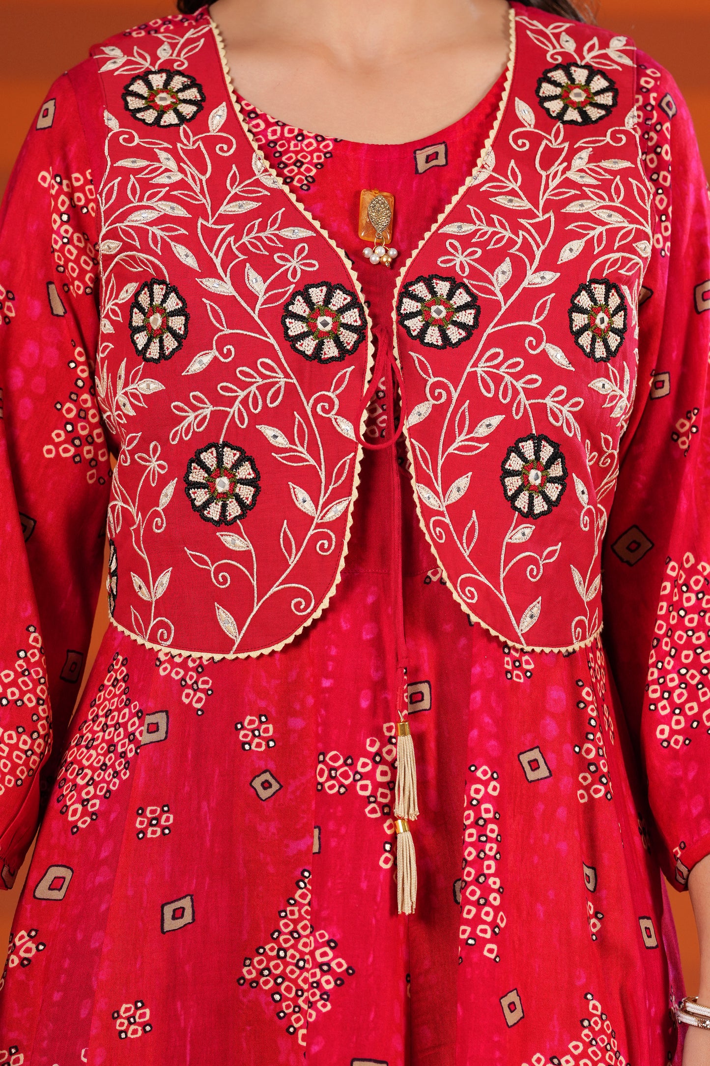 Scarlett Red Embroidered Jacket Gown