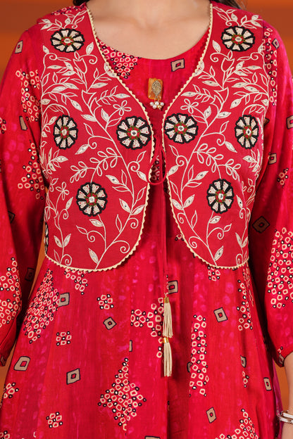 Scarlett Red Embroidered Jacket Gown