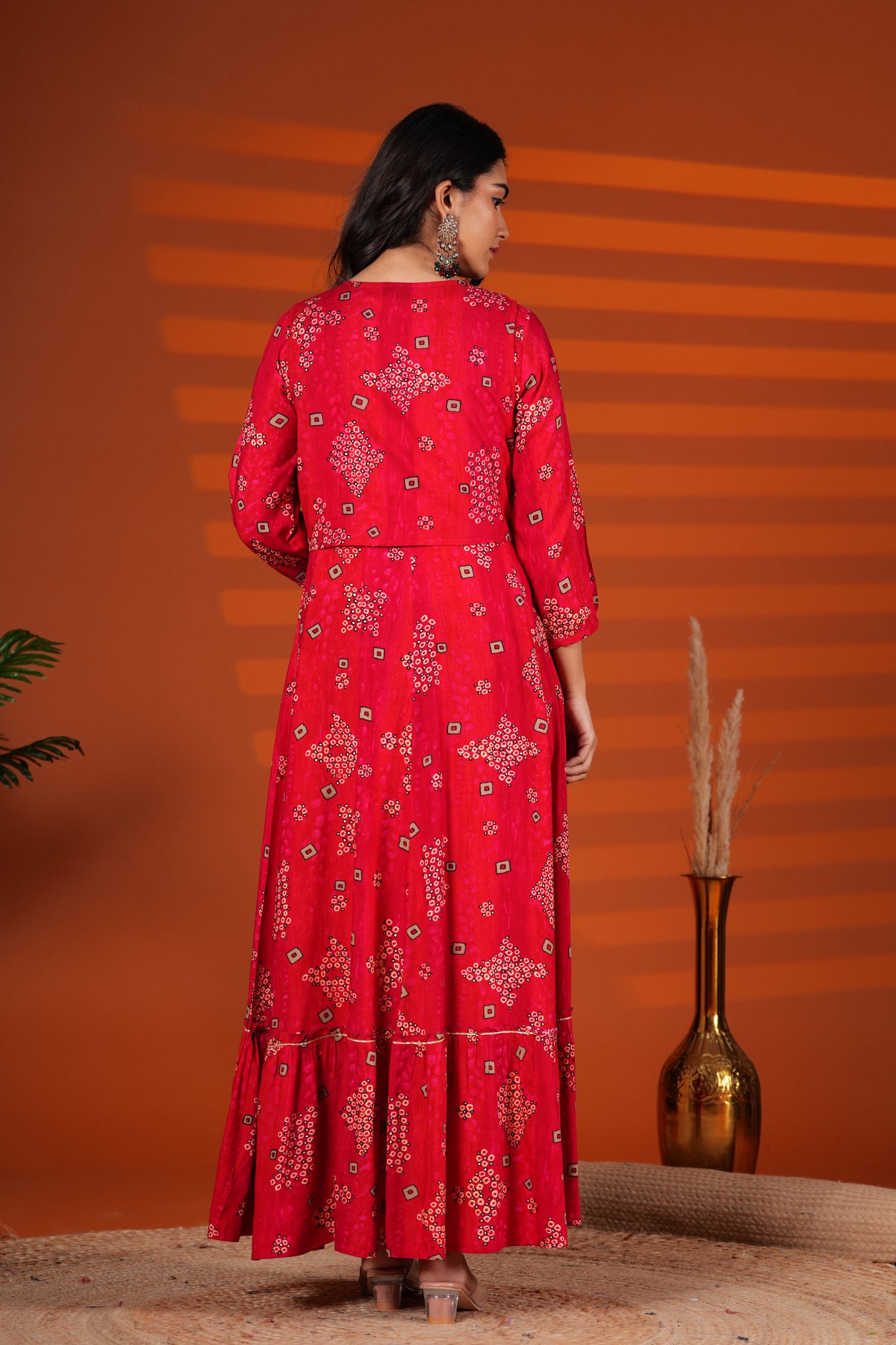 Scarlett Red Embroidered Jacket Gown