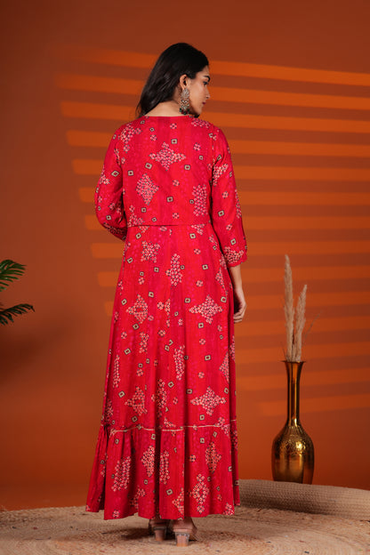 Scarlett Red Embroidered Jacket Gown