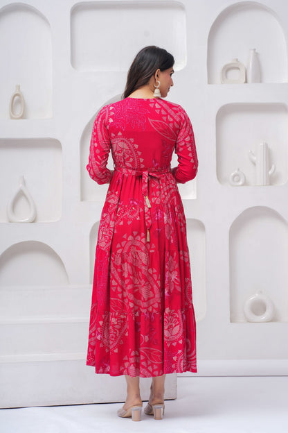 Cherry Red Shahi Buta Handwork Gown
