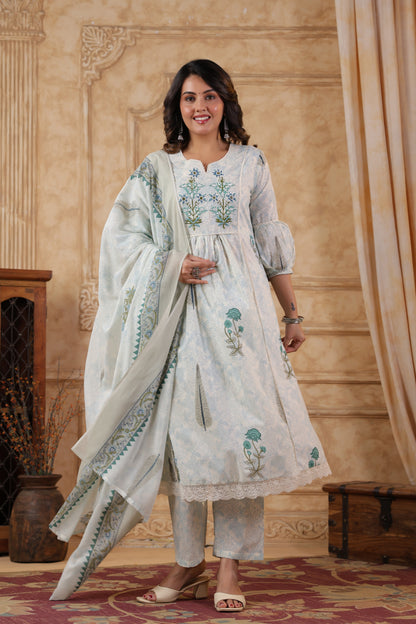 Mughal Butta Cotton Handwork 3-Pcs Suit Set