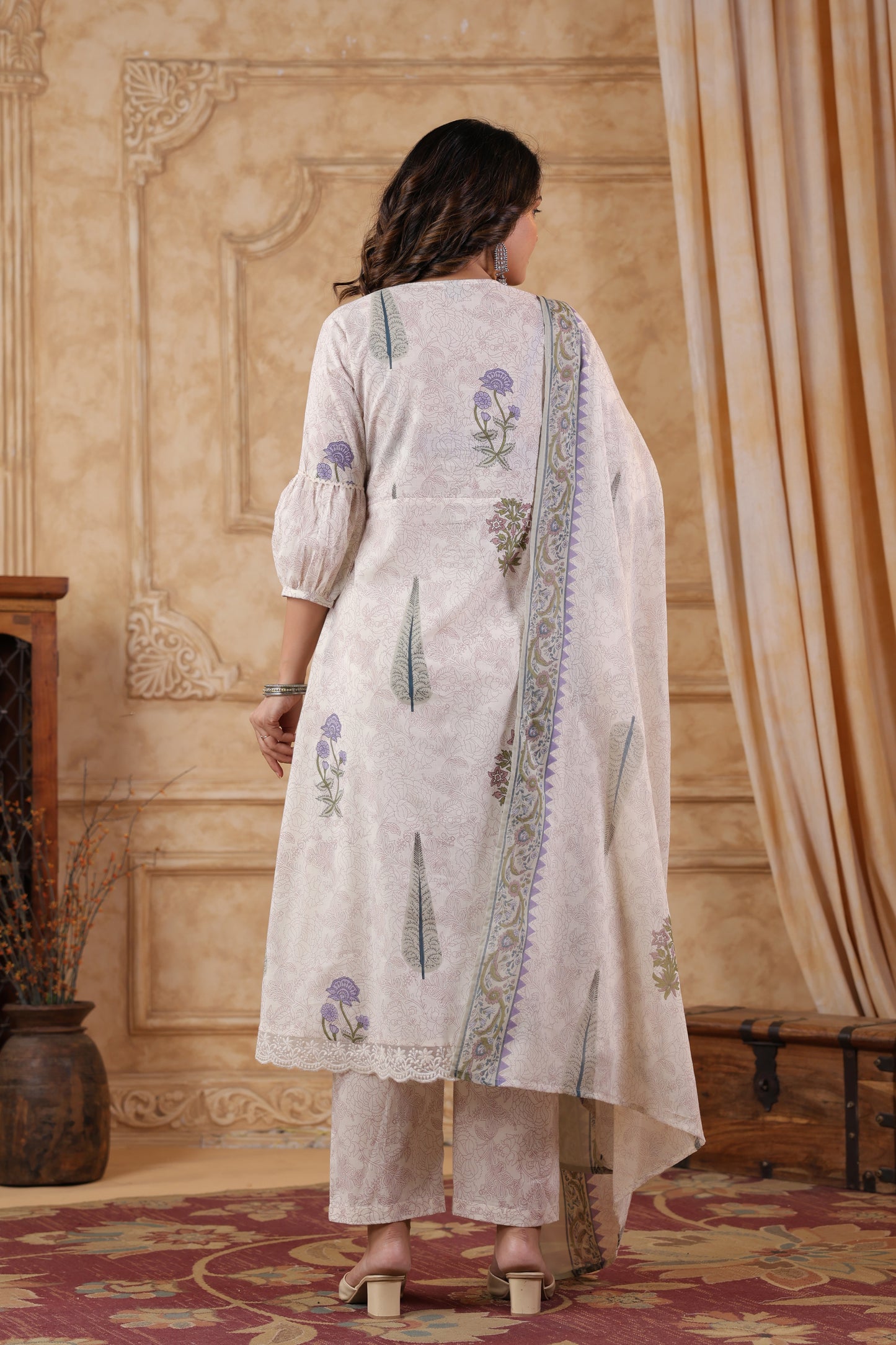 Mughal Butta Cotton Handwork 3-Pcs Suit Set