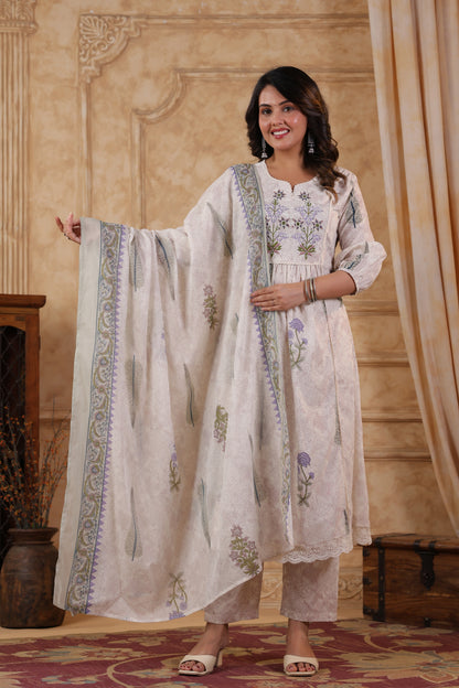 Mughal Butta Cotton Handwork 3-Pcs Suit Set