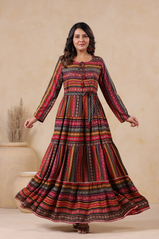 Mulberry Stripe Handwork Flair Gown