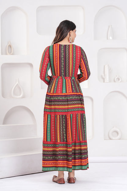 Multi Stripe Handwork Flair Gown