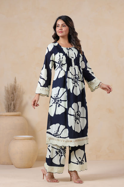 Midnight Blue Pleated Co-ord Set