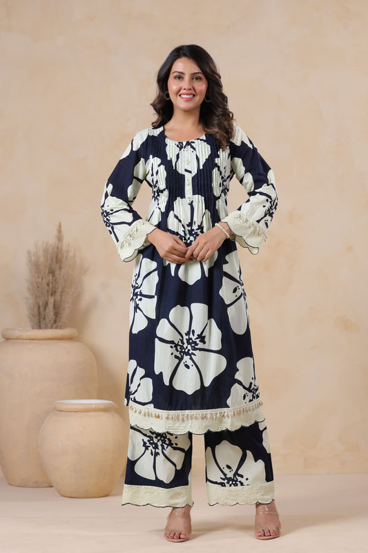 Midnight Blue Pleated Co-ord Set