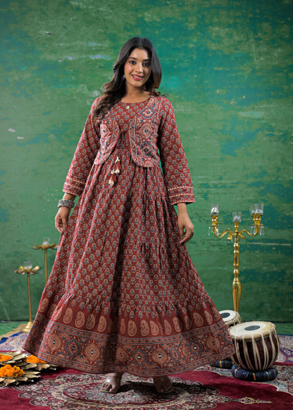 Royal Maroon Kantha Work Jacket Gown