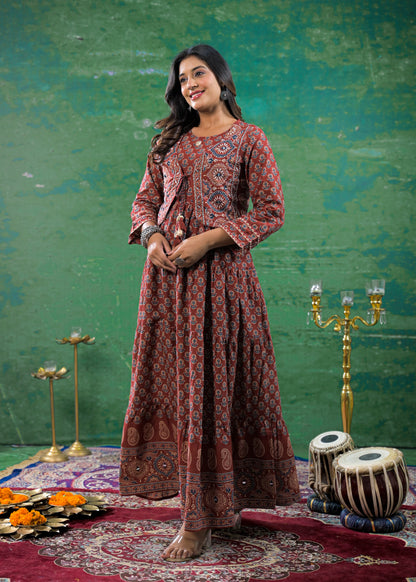 Royal Maroon Kantha Work Jacket Gown