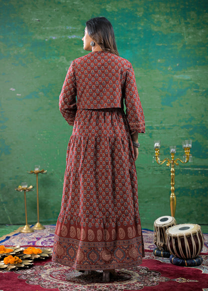 Royal Maroon Kantha Work Jacket Gown