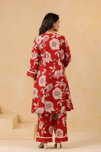 Garnet Red Handwork Co-ord Set