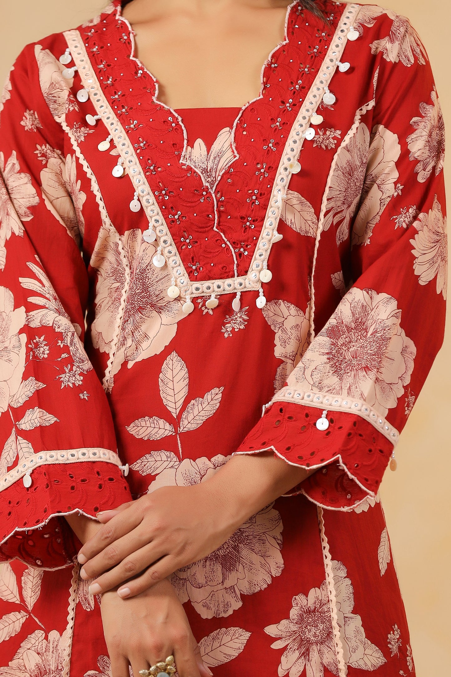 Garnet Red Handwork Co-ord Set