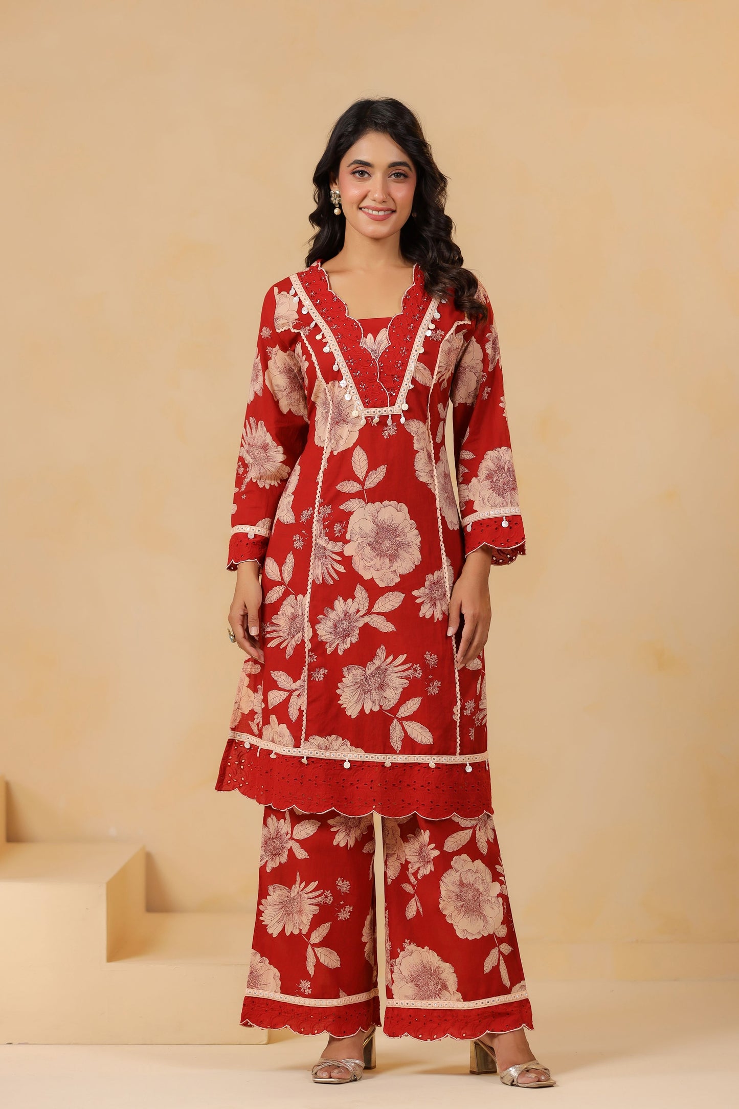 Garnet Red Handwork Co-ord Set