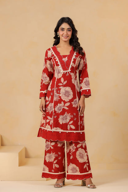 Garnet Red Handwork Co-ord Set