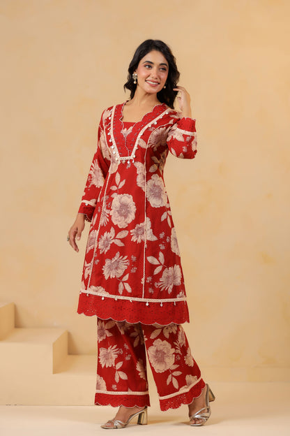 Garnet Red Handwork Co-ord Set