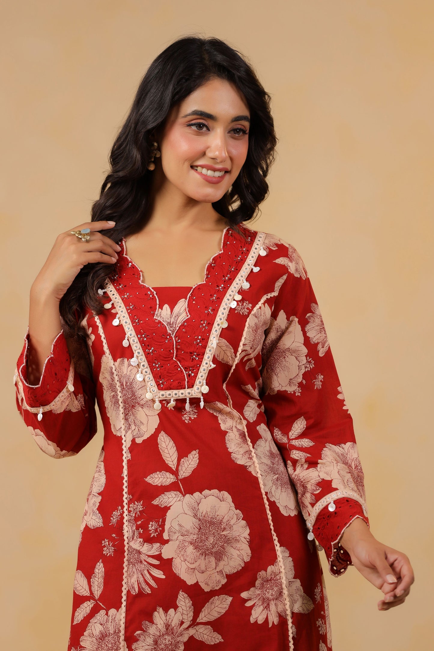 Garnet Red Handwork Co-ord Set