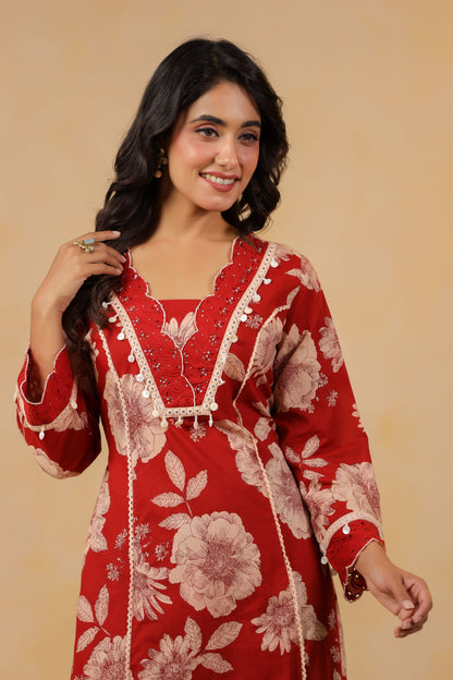 Garnet Red Handwork Co-ord Set