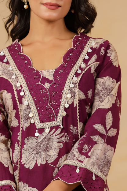 Deep Purple Handwork Co-ord Set