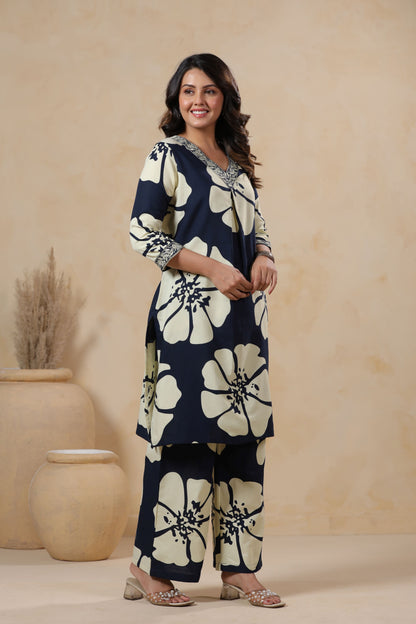 Peacock Blue Floral Printed Co-ord Set