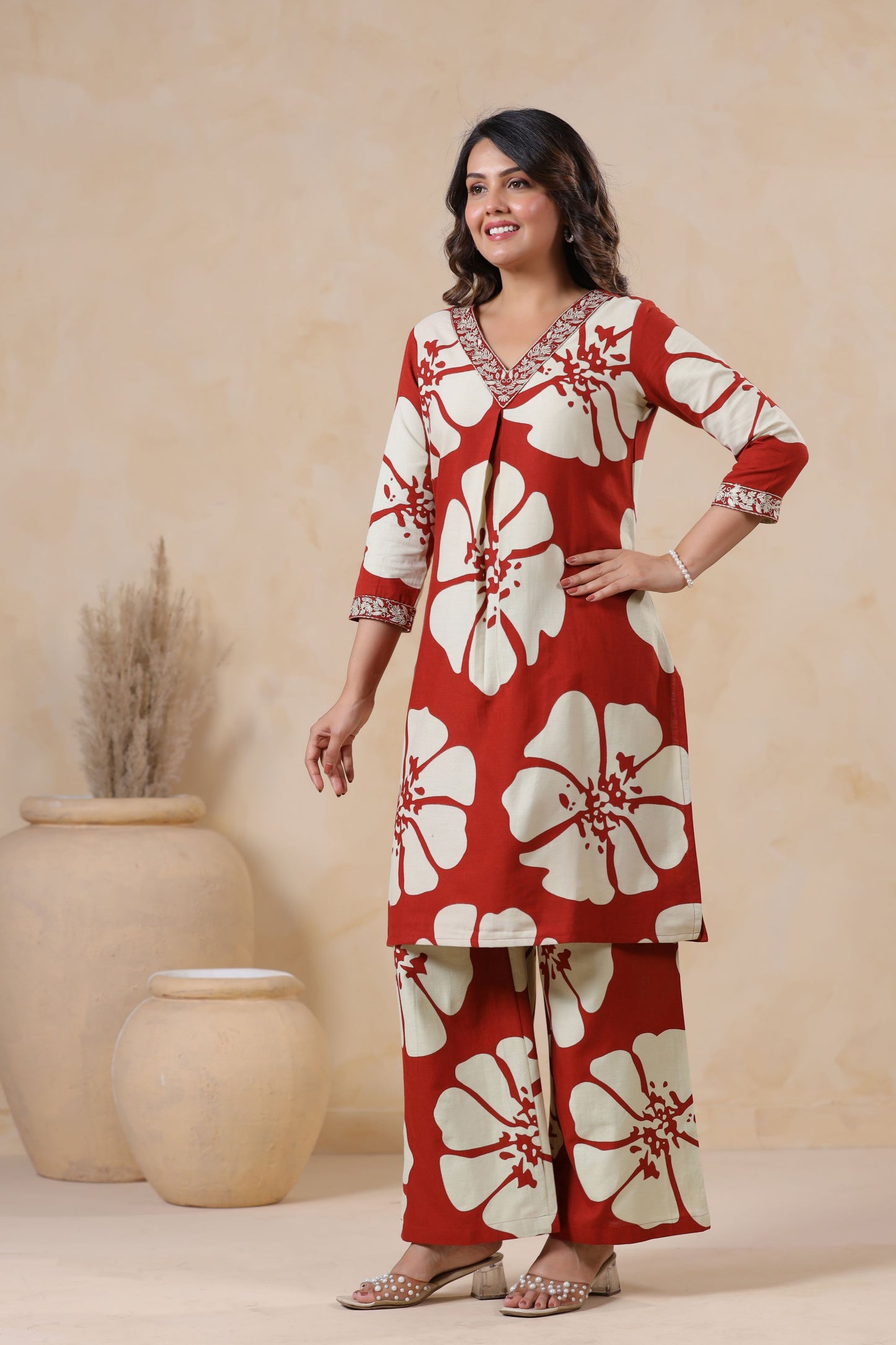 Garnet Red Floral Printed Co-ord Set