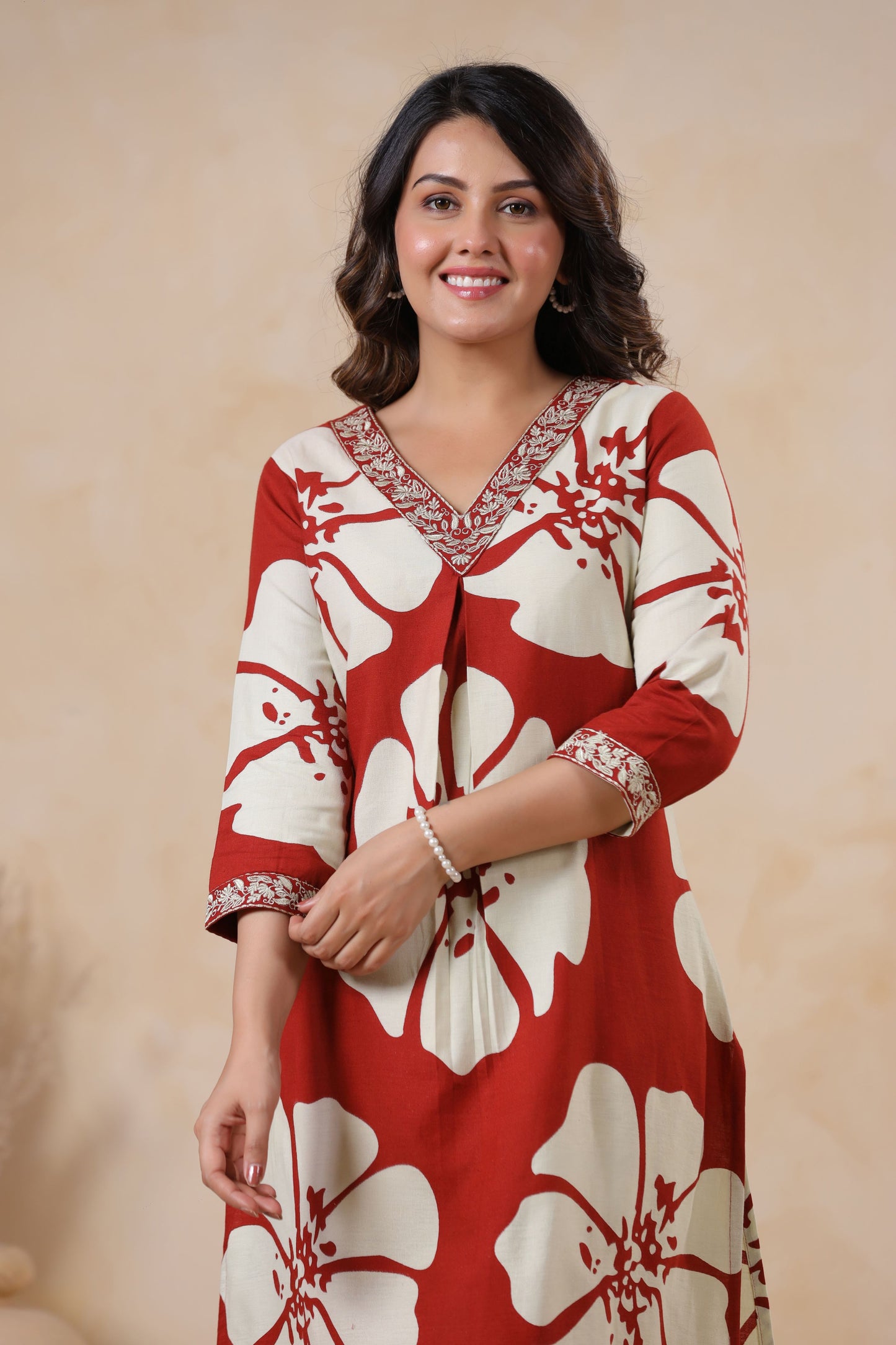 Garnet Red Floral Printed Co-ord Set