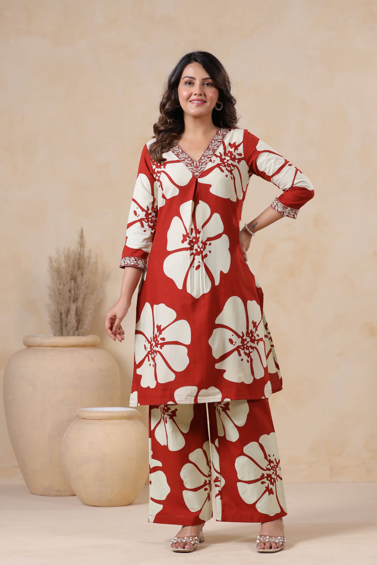 Garnet Red Floral Printed Co-ord Set