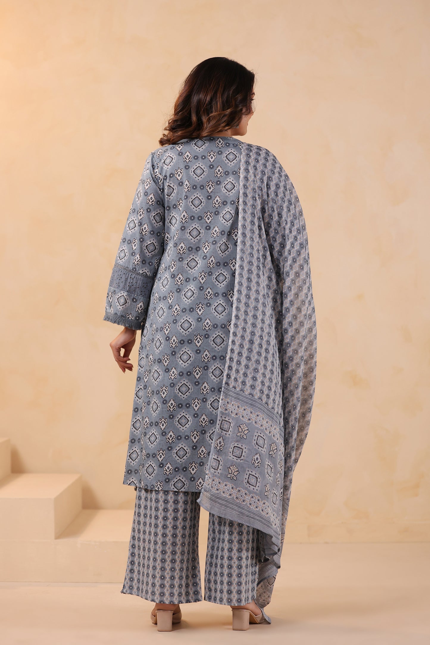Rhythm A-Line Cotton Handwork 3-Pcs Suit Set