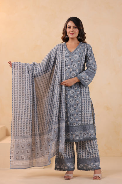 Rhythm A-Line Cotton Handwork 3-Pcs Suit Set