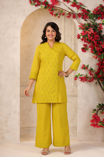 Lemon Green Handwork Schiffli Co-ord Set